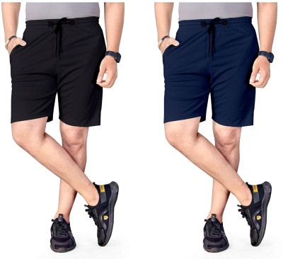 kanth fashion Solid Men Black, Blue Regular Shorts, Night Shorts, Casual Shorts