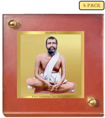 DIVINITI Sri Ramakrishna Paramhansa Ji 24k Gold Plated foil, MDF 1B Woooden frame 4 pack Decorative Showpiece  -  14 cm(Gold Plated, Brown)