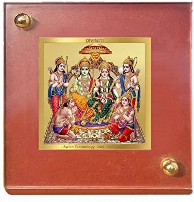 DIVINITI Ram Darbar God Idol Photo Frame Car Dashboard MDF frame 24k GoldPlated 1 PACK Decorative Showpiece  -  8 cm(Gold Plated, Brown)