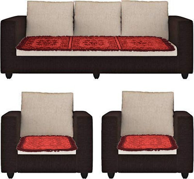 RRC Velvet 3 Seater Sofa Floral Cover(Pack of 3 Maroon)