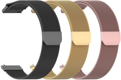 AOnes Pack of 3 Magnetic Loop Watch Strap for Maxima Max Pro Knight Plus Smart Watch Strap(Black, Gold, Pink)