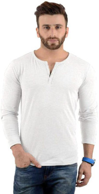 LazyChunks Solid Men Henley Neck White T-Shirt