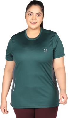 CHKOKKO Colorblock Women Round Neck Dark Green T-Shirt