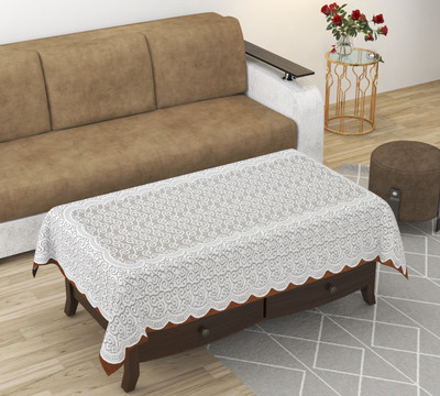 WiseHome Self Design 4 Seater Table Cover(White, Cotton)