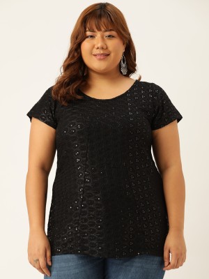 theRebelinme Party Embroidered Women Black Top