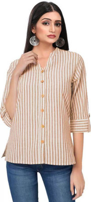 Arjunaa Casual Striped Women Orange Top