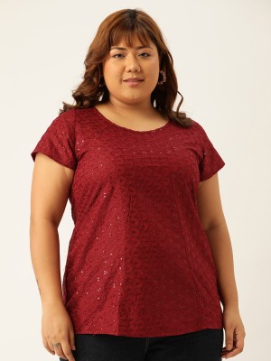 theRebelinme Party Embroidered, Embellished Women Red Top