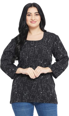 VINAAN Casual Printed Women Black Top