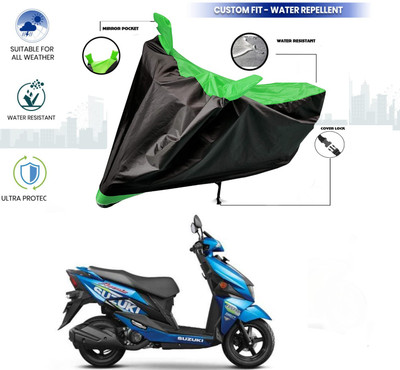 WMIZEXA Waterproof Two Wheeler Cover for Suzuki(Green, Black)