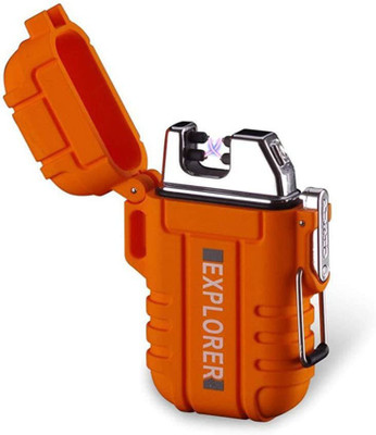 WRADER UPGRADED VERSION WATERPROOF Flameless Electric Lighter Dual Arc Plasma Lighter Rechargeable Lighter Windproof Explorer Lighter Cigarette Lighter for Camping Cigarette Lighter(Orange)