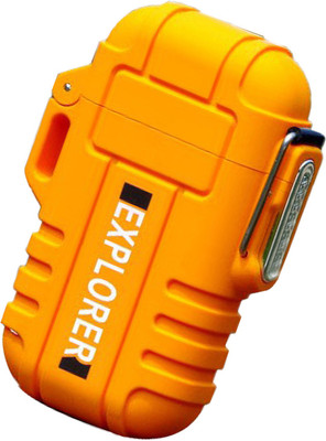 WRADER Newly Arrived Premium Look Electric Waterproof Lighter with Dual Arc Flame Plasma Lighter Non Gas Refillable Lighter Windproof & Flameless Lighter Explorer Cigarette Lighter(Orange)