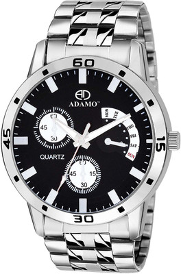 ADAMO Designer wristwatch / watchs Scratch Resistant Black Dial Round Shaped with Metal Strap Premium watch for Men and Boys Analog Watch  - For Men