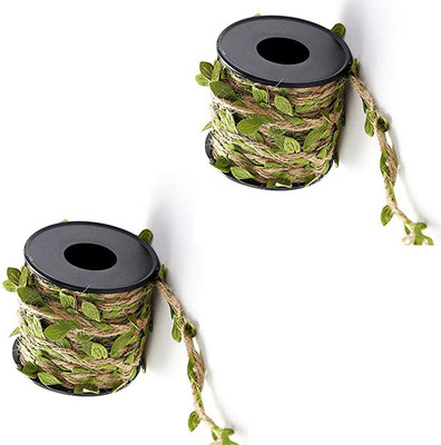 Just Flowers Set of 2x10 Mtr Leaf Rope Natural Hessian Jute Ribbon for Home Décor & Craft