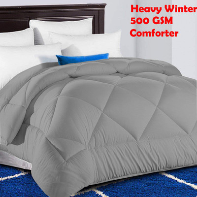 Linenovation Solid Double Comforter for  Heavy Winter(Polyester, Grey)