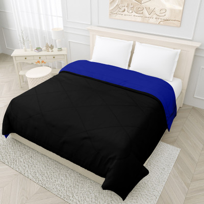STEVE Solid Double Comforter for  AC Room(Microfiber, BLACK-BLUE)