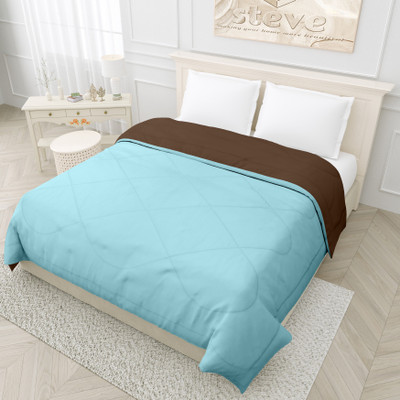 STEVE Solid Double Comforter for  AC Room(Microfiber, SKYBLUE-BROWN)