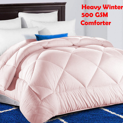 Linenovation Solid Double Comforter for  Heavy Winter(Polyester, Pink)