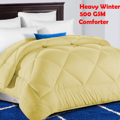 Linenovation Solid Double Comforter for  Heavy Winter(Polyester, Beige)
