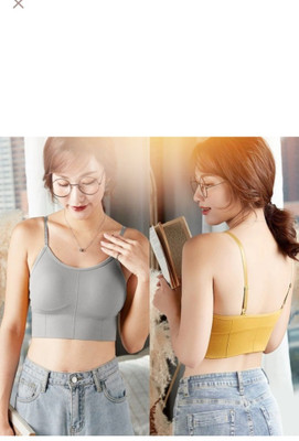 BRANKLY Women Cami Bra Lightly Padded Bra(Grey, Gold)