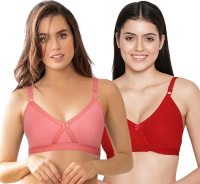 Susie Susie Wirefree Full Coverage Non-Padded Moulded Bra Multicolor-Pack of 2 Women T-Shirt Non Padded Bra(Red, Pink)