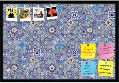 Artzfolio Colorful Moroccan Tiles Patchwork Pattern Notice Pin Soft Board with Push Pins Cork Bulletin Board(Black Frame 24 x 16 inch (61 x 41 cms))