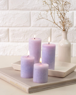 AuraDecor Highly Ocean Breeze Fragrance Pillar Candle Set of 4 Candle(Blue, Pack of 4)