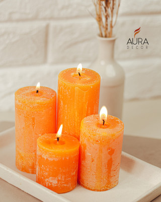 AuraDecor Set of 4 Jasmine Fragrance Pillar Candle(Yellow, Pack of 4)