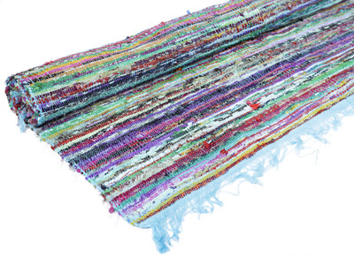 Ravaiyaa - Attitude Is Everything Light Blue Cotton Area Rug(5 ft,  X 7 ft, Rectangle)