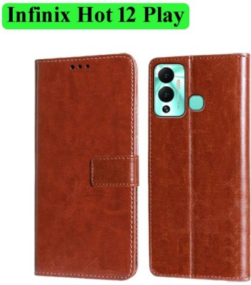 Wynhard Flip Cover for Infinix Hot 12 Play(Brown, Grip Case, Pack of: 1)