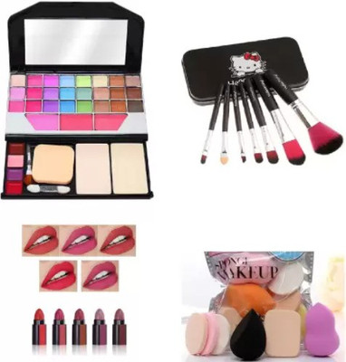 Jollity Fashion makeup Kit for Girls + 7 pcs Brush + 6 Pcs Puff Set +Lipstick Combo Set 5 fabulous Shades in 1 Red Lipstick(4 Items in the set) Jollity Fashion makeup Kit for Girls + 7 pcs Brush + 6 Pcs Puff Set +Lipstick Combo Set 5 fabulous Shades in 1 Red Lipstick(4 Items in the set)