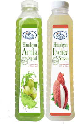 Badrika Pure Natural Himalayan Amla/Gooseberry And Lyhcee | Litchee Squash Combo(2 x 750 ml)