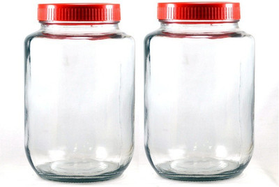 TINSUHG Glass Grocery Container  - 3000 ml(Pack of 2, Clear)