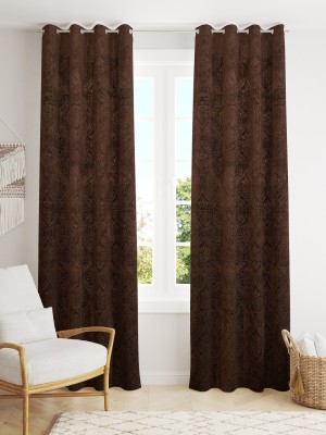 Homefab India 274.5 cm (9 ft) Velvet Room Darkening Long Door Curtain (Pack Of 2)(Self Design, Brown)