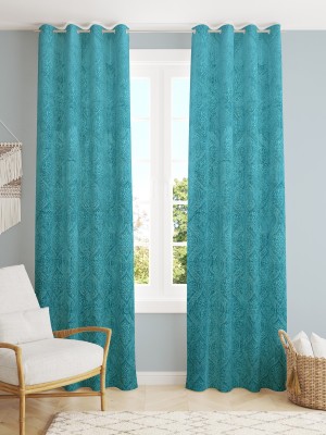 Homefab India 274.5 cm (9 ft) Velvet Room Darkening Long Door Curtain (Pack Of 2)(Self Design, Aqua Blue)
