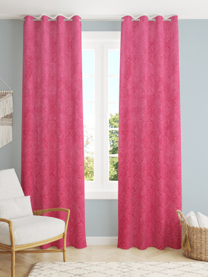 Homefab India 152.5 cm (5 ft) Window Velvet Room Darkening Curtain (Pack Of 2)(Pink, Self Design)
