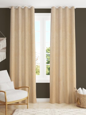 Homefab India 214 cm (7 ft) Velvet Room Darkening Door Curtain (Pack Of 2)(Self Design, Cream)