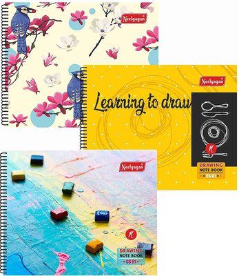NEELGAGAN Notebook- Crafty Drawing Book, 100 Pages, CS 01, (26.5cm X 21.5cm) Spiral Bound Regular Note Book unruled 100 Pages(Multicolor, Pack of 3)