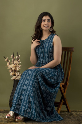 Surhi Women Maxi Blue Ankle Length Dress