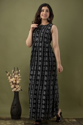 Surhi Women Printed Flared Kurta(Black)