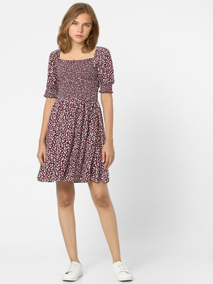 ONLY Women Fit and Flare Purple Mini/Short Dress