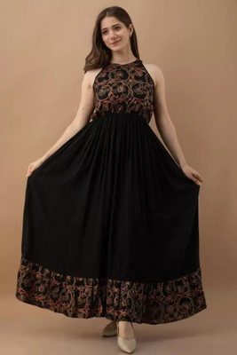 WELCOMEKURTIS Women Printed Anarkali Kurta(Black)