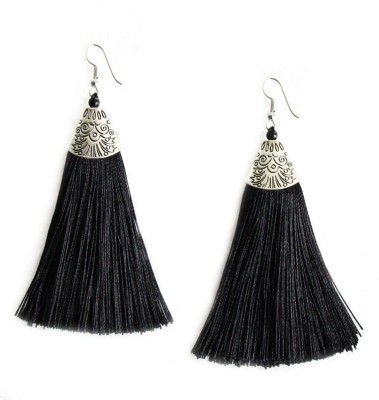 ADF Ethnic Style Silk Tassel Earrings Female Popular Drop Fringe Earrings Wine Black Fabric Tassel Earring