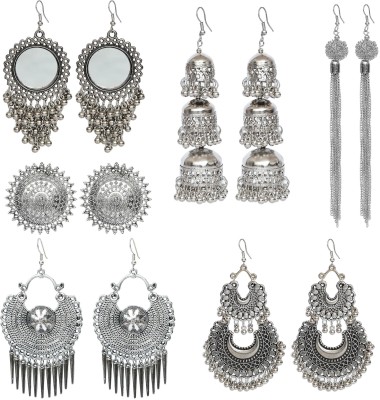 YOTOG Big 6 Pair Silver Oxidised Designer Trending Earrings Combo for girls and women Brass Jhumki Earring, Chandbali Earring, Earring Set