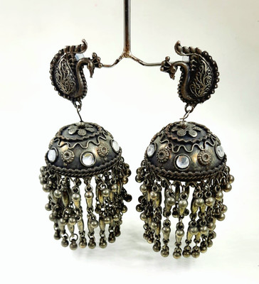 JUST IN JEWELLERY Oxidized Silver Style Statement Long Jhalar Jhumki Jhumka Earring Alloy Jhumki Earring