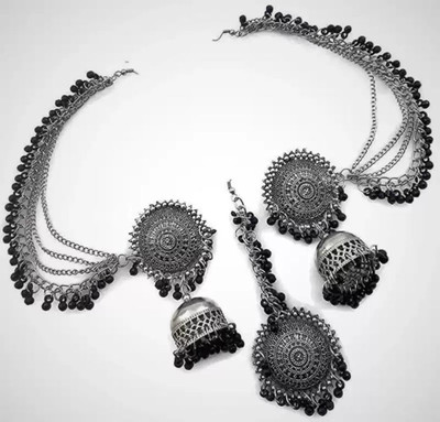 budget buy BBBahubaliKashmiriJhumkaBlack ColorEarings Set with Maang Tikka Alloy Ear Thread Alloy Jhumki Earring
