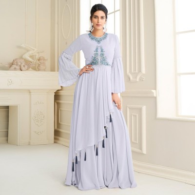 RK SHOPPERS Women Embroidered Gown Kurta(Light Blue)