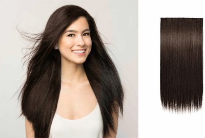 Clixfox brown Natural Straight Extensions with 5 clip 22Inch Pack of 1 Extension Hair Extension