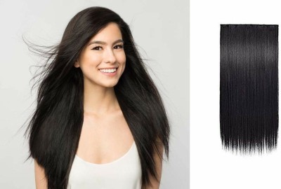 Clixfox Straight Natural black Extensions 20Inch Pack of 1  Extension with 5 clip Hair Extension