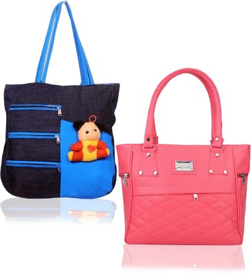 Plama Women Blue, Pink Handbag(Pack of: 2)