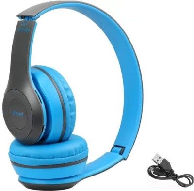 G2L P47 wireless Sports Adjustable Headphone With FM&SD Card Slot Bluetooth Headset Bluetooth & Wired Headset(Blue, On the Ear)